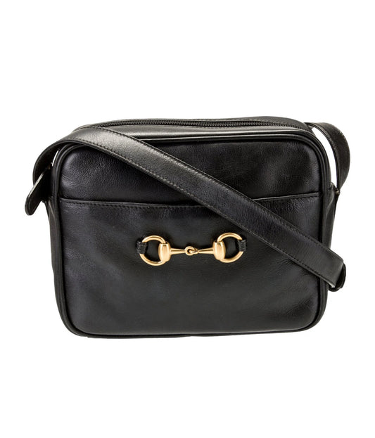 Gucci Horsebit design Schoudertas Zwart Leer – Vintage Icon uit de Jaren 80 – Goudkleurig Hardware