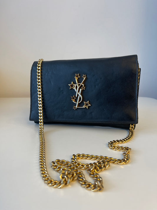 SAINT LAURENT (YSL) WALLET ON CHAIN  ZWART TAS VINTAGE SCHOUDERTAS / CROSSBOSBODY