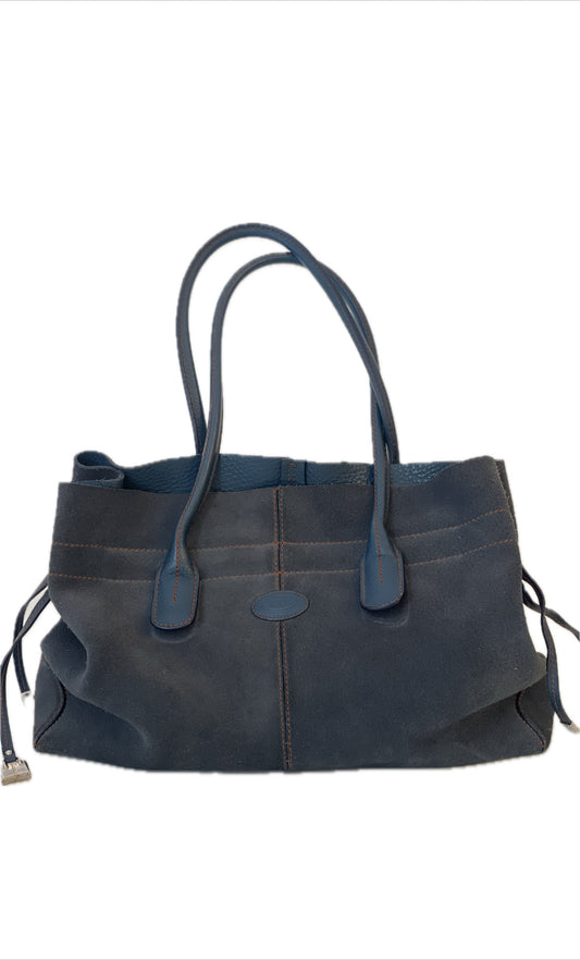 TODS PONY TAS SHOPPERTAS SCHOUDERTAS DONDERBLAUW SUEDE LEER