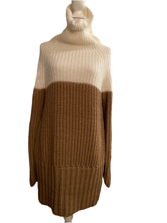Max Mara SPORTMAX Wool & Mohair Oversized Turtleneck Sweater Dress – Beige / Camel – Size L IT40 EU 38