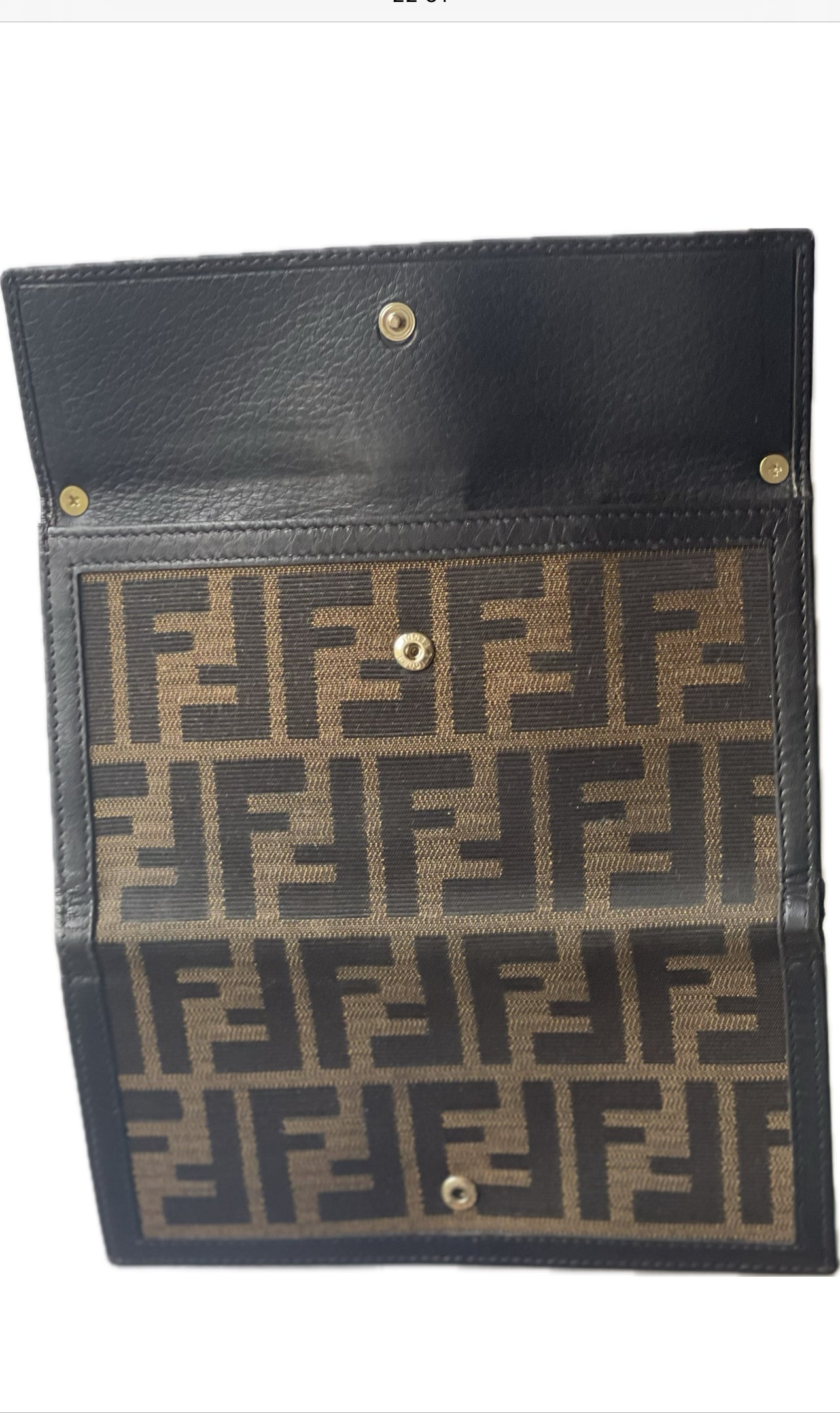 FENDI ZUCCA FLAP WALLET ON CHAIN ​​BAG CANVAS / LEATHER BROWN