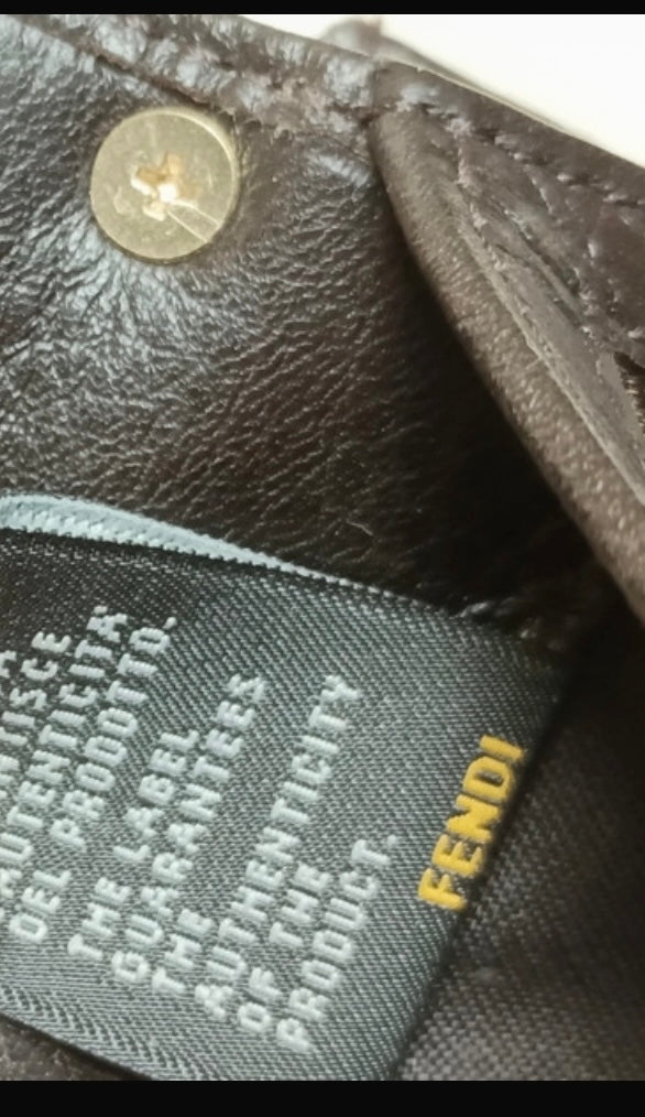 FENDI ZUCCA FLAP WALLET ON CHAIN ​​BAG CANVAS / LEATHER BROWN